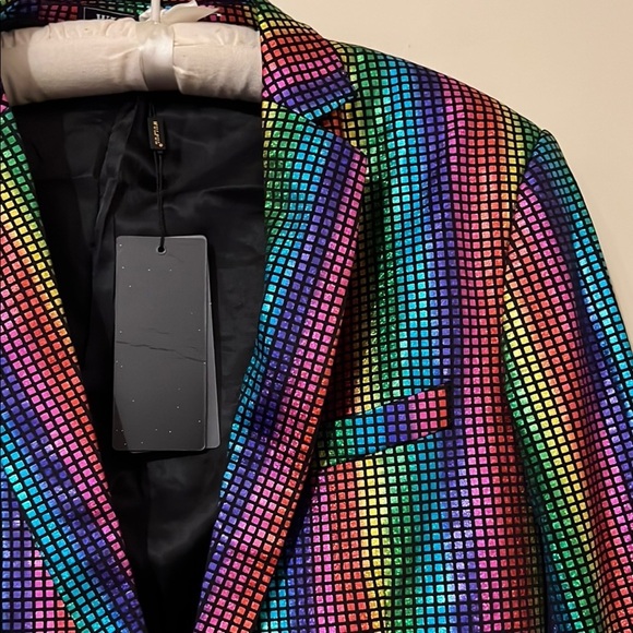 NWT multi colored Sport Coat with Metallic Shine Disco 70’s Small - Picture 8 of 8